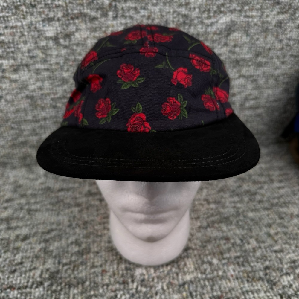 EMPYRE Mens Adjustable Strap Hat Cap Rose Print Baseball Black Suede Brim
